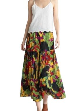 La DoubleJ Tiered Printed Midi Skirt